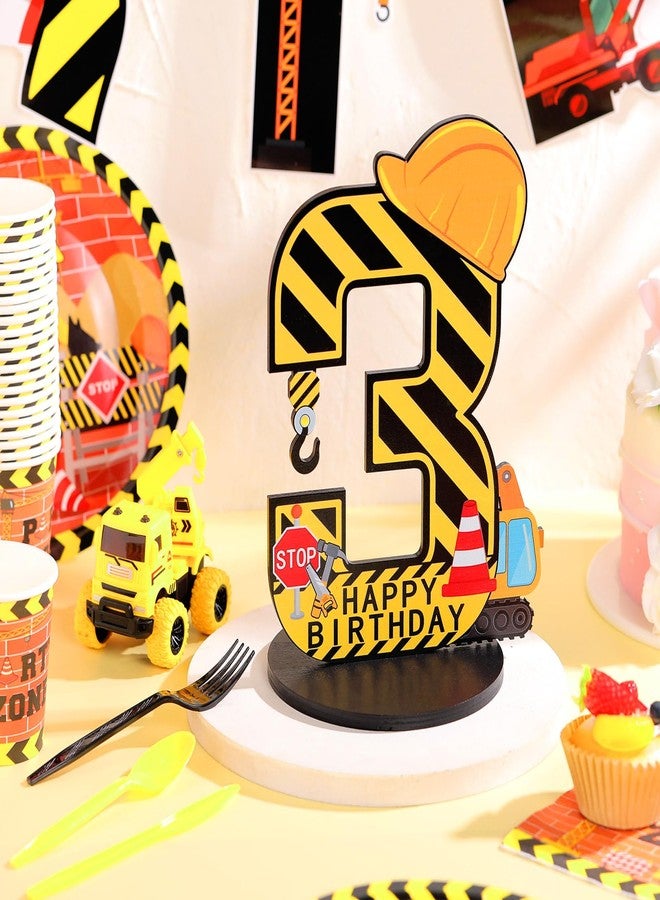MiniInflat Construction 3rd Birthday Number Sign Centerpiece Truck 3rd Sign Construction Birthday Party Supplies Wooden Excavator Hat 3 Years Old Number for Boys Anniversary - Image 4